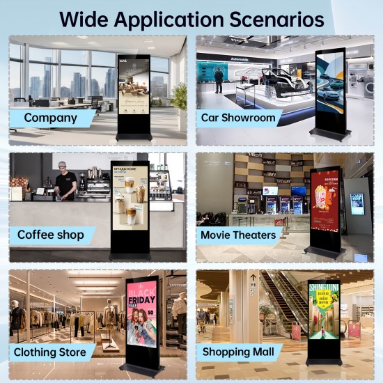 1pc Black 43-Inch Digital Signage Kiosk Display 1080P Digital Kiosk Interactive Displays Floor Standing 2K IPS Smart Indoor Interactive LCD Commercial Kiosk with Android 11 System Interactive Advertising Media Player (Two Types Available: Non-Touchs