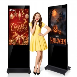 1pc Black 43-Inch Digital Signage Kiosk Display 1080P Digital Kiosk Interactive Displays Floor Standing 2K IPS Smart Indoor Interactive LCD Commercial Kiosk with Android 11 System Interactive Advertising Media Player (Two Types Available: Non-Touchs