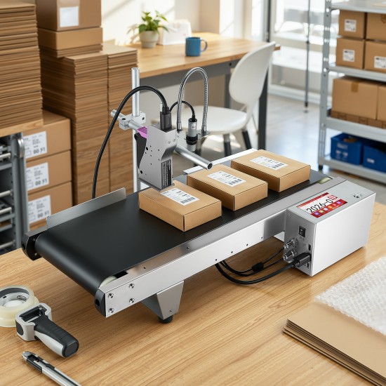 Professional Industrial Inkjet Coding Machine with 7.5In Conveyor Belt, 2-12.7Mm Print Height, for Expiry Dates, Barcode, QR Code Printer, Compatible for Labeling for Batch Numbers, Date Printing for Retail, Pharmaceutical, Logistics
