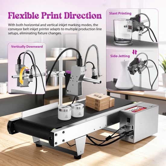 Professional Industrial Inkjet Coding Machine with 7.5In Conveyor Belt, 2-12.7Mm Print Height, for Expiry Dates, Barcode, QR Code Printer, Compatible for Labeling for Batch Numbers, Date Printing for Retail, Pharmaceutical, Logistics