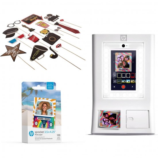 Sprocket Photo Booth Instant Printer Kit, 100 Zink Paper, 15pcs Hollywood Props