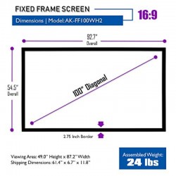 100-inch Fixed Frame Projector Screen Compatible for 4K/8K Ultra HD & 3D, Panel Wall-Mounted Indoor Projection Screen Suitable for Home Theater Cinema, CINEWHITE UHD-B, for Use with Projectors