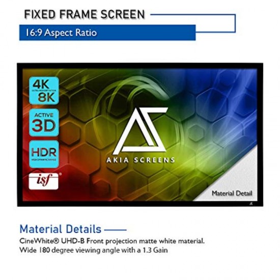 100-inch Fixed Frame Projector Screen Compatible for 4K/8K Ultra HD & 3D, Panel Wall-Mounted Indoor Projection Screen Suitable for Home Theater Cinema, CINEWHITE UHD-B, for Use with Projectors